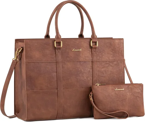 Miniatura 16 de LOVEVOOK Bolsa para laptop para mujer, bolsas de trabajo de 15.6 pulgadas para mujer, bolsa de cuero vintage para laptop, bolsas impermeables