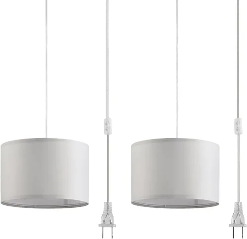 Miniatura 10 de Paquete de 2 lámparas colgantes enchufables, luz colgante con cable transparente de 15 pies, interruptor de encendido/apagado, pantalla de lámpara