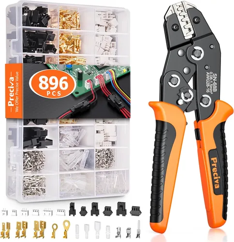Preciva Kit de herramientas de crimpadora de cables 5 en 1, para conectores Dupont y pala AWG 28-16, con 896 terminales (616 conectores Dupont + 280