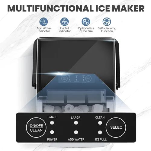 Miniatura 2 de DUMOS Máquina de hielo para encimera con asa, máquina de hielo portátil de 26 libras/24 horas, 9 cubos de bala listos en 6 minutos, autolimpiante
