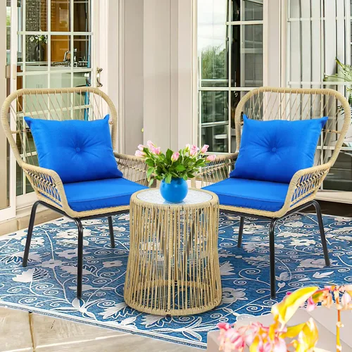 YITAHOME Juego de 3 muebles de mimbre para patio al aire libre, sillas de conversación de ratán para todo tipo de clima, para patio trasero, balcón