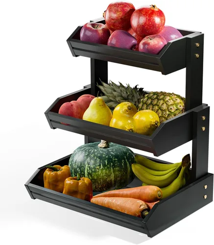 Miniatura 12 de HOLANA Cesta de frutas de 2 niveles de acacia para organizador de encimera de cocina – Tazón de frutas de madera y cesta de madera