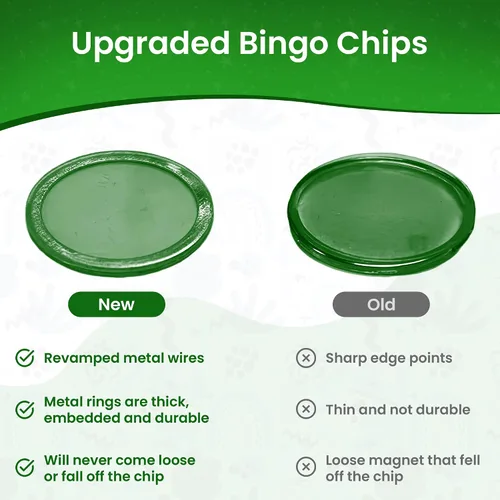 Miniatura 4 de MR CHIPS Varita magnética de bingo mejorada hecha en Estados Unidos y 200 piezas de chips de plástico verde de 3/4 pulgadas con anillos de metal