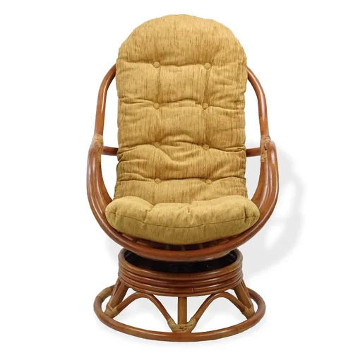 Miniatura 4 de Salón giratorio mecedora Bali silla de mimbre de ratán natural con cojín marrón claro, coñac