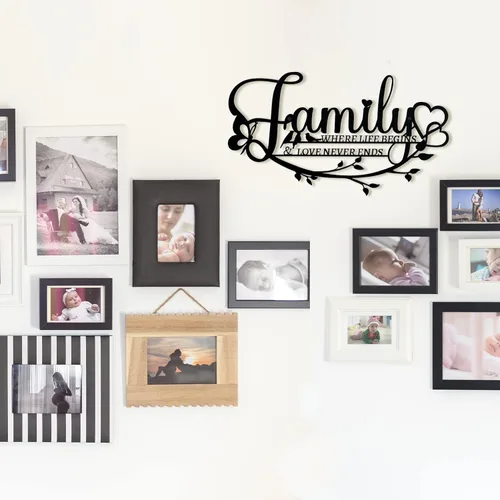 Miniatura 6 de Letrero Familiar de Metal Negro para Pared, Oppro Letrero Familiar "Where Life Begins Love Never Ends" de Hierro Forjado, Decoración de Pared