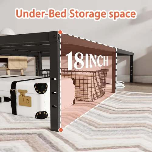 Miniatura 7 de Marcos de cama California King con plataforma de metal de 18 pulgadas de alto, base resistente de 3500 libras, marco de cama tamaño California King