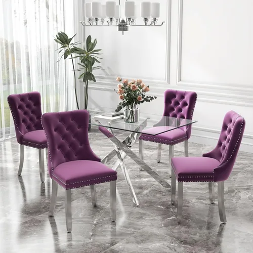 Miniatura 37 de Juego de comedor de 3 piezas con superficie de vidrio transparente, juego de comedor cuadrado minimalista moderno de 36'', juego de mesa de cocina