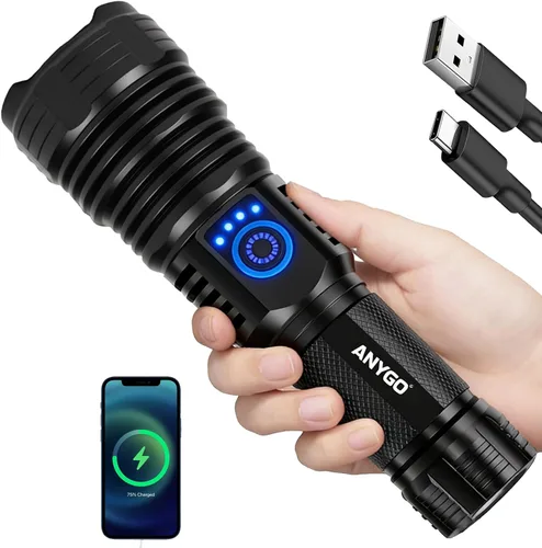 Miniatura 2 de Linterna recargable de 10000 lúmenes, IP67 impermeable 12H Runtime Batería recargable de 5000 mAh, 5 modos (alto/medio/bajo/estroboscópico/SOS)