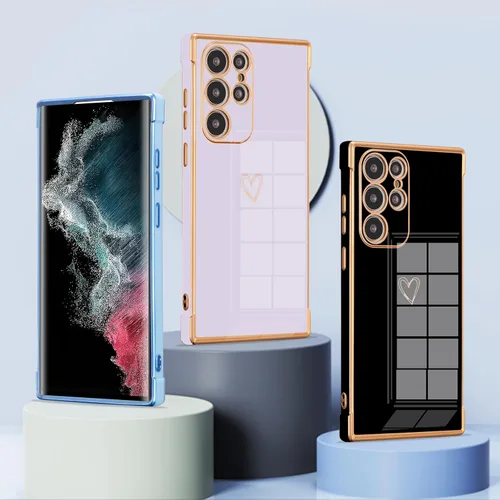 Miniatura 6 de ZTOFERA Funda diseñada para Samsung Galaxy S22 Ultra 5G, bonito borde chapado con patrón de corazones de amor con protección para lente de cámara