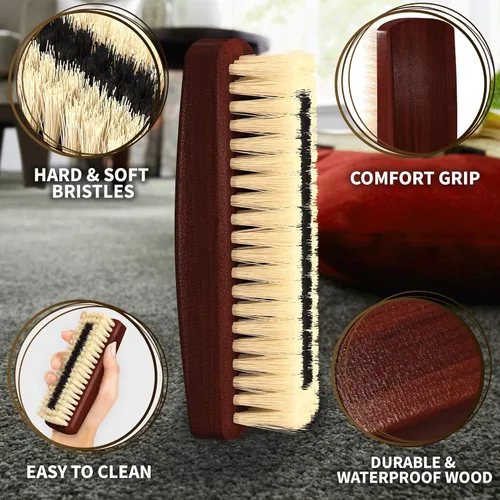 Miniatura 2 de KONEX Cepillo de pelusa de madera oscura para ropa, cachemira, bolsos, firme, compacto, estilo vintage, cerdas sintéticas, mango de madera beige