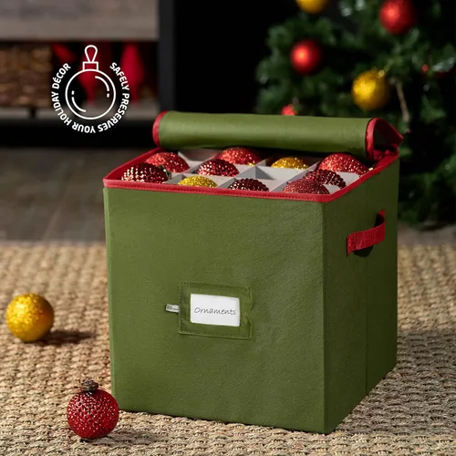 Miniatura 2 de ZOBER - Caja de almacenamiento para adornos navideños, con capacidad para 64 adornos, dos cremalleras, no tejido, a prueba de rasgaduras, 2-Verde