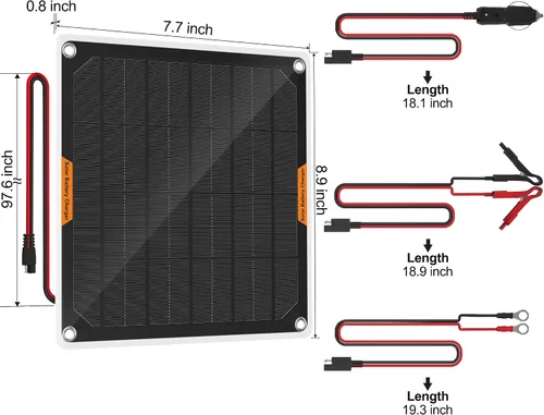 Miniatura 6 de OYMSAE Cargador de batería de coche con panel solar negro, 5 W 12 V, impermeable, cargador de panel solar portátil con controlador mejorado