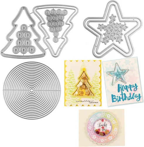 Juego de 21 troqueles de círculo, estrella, árbol de Navidad para manualidades de papel, manualidades, troqueles de corte de metal, para 21