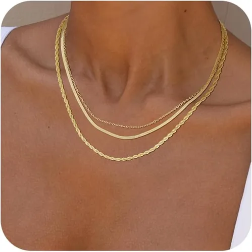 Gargantilla para mujer, delicada cadena de serpiente gruesa chapada en oro de 14 quilates, collar de oro en capas, joyería de oro simple y moderna,