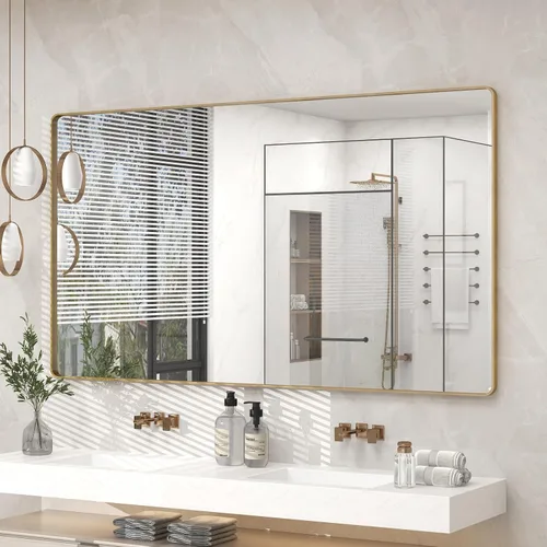Miniatura 39 de Paquete de 2 espejos de baño con marco de metal negro de 22 x 30 pulgadas, espejo rectangular redondeado negro mate, antioxidante, se cuelga