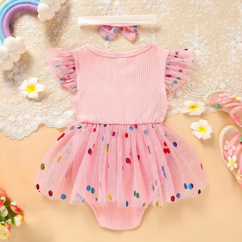 Miniatura 23 de GRNSHTS Traje de bebé niña 1er cumpleaños traje acanalado tul mameluco princesa pastel Smash sesión de fotos ropa + diadema