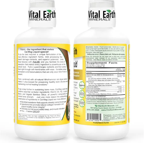 Miniatura 2 de Vital Earth Minerals Cal-Mag Liquid - Suplemento de calcio y magnesio con vitamina D3, K2, boro y ácido fúlvico para una absorción más rápida, 32