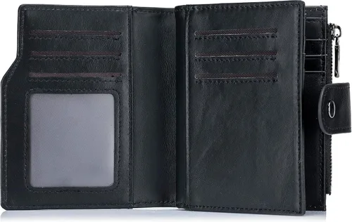Miniatura 61 de LUKZIJAES Billetera de cuero genuino para hombre, con bloqueo RFID, delgada, plegable, bolsillo frontal, #3-Café, Vintage