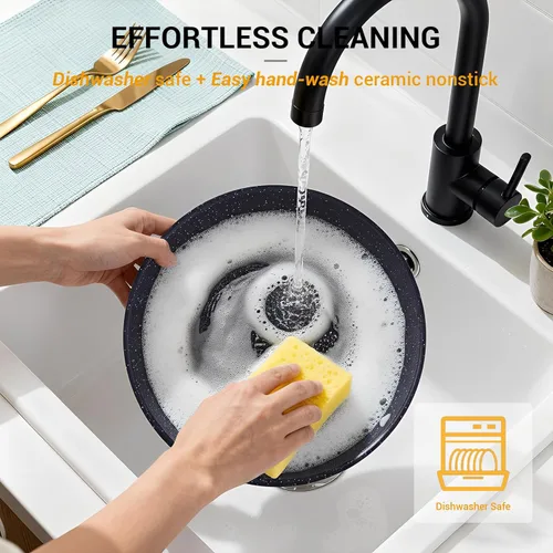 Miniatura 7 de Ammeloo Juego de 21 piezas de ollas y sartenes antiadherentes, juego de utensilios de cocina de cerámica con mango desmontable, juego de cocina
