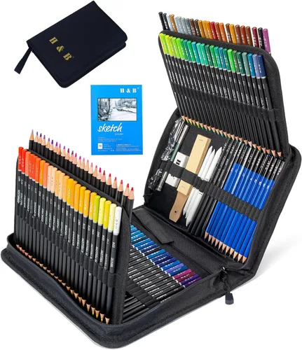 H & B H & B145 PCS Kit de dibujo y arte para niños y adultos, caja de regalo de boceto, colores de sombreado y tintado, incluye lápices de grafito,