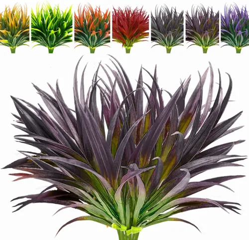 Miniatura 19 de 8 piezas flores artificiales de otoño para decoración al aire libre, plantas artificiales de otoño para exteriores, hierba amarilla artificial