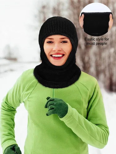 Miniatura 2 de Pasamontañas de punto calentador resistente al viento sombrero que cubre la cara para hombres mujeres forro polar deportes al aire libre