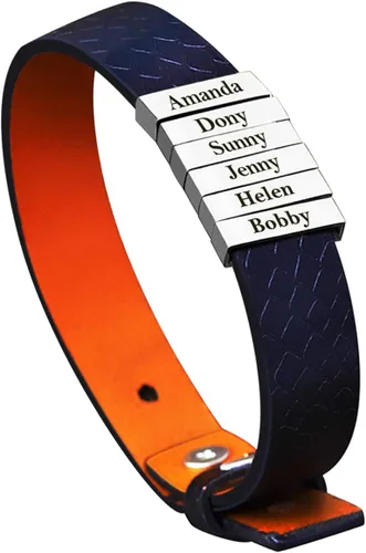 Miniatura 22 de Pulseras de cuero personalizadas para hombre con 1-6 nombres, pulsera trenzada personalizada con cuentas para papá, marido, día del padre, San