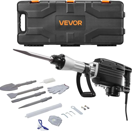 Miniatura 12 de VEVOR Martillo de demolición Jack Hammer, Martillo eléctrico MAX 2200W de alta resistencia, rompedor de hormigón de 1400 BPM, 4 piezas de cinceles