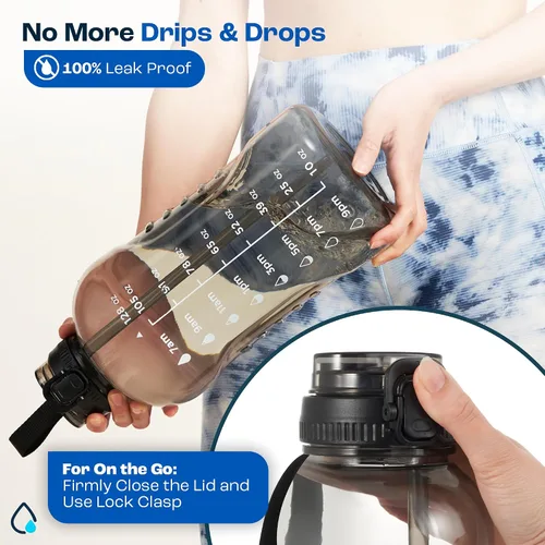 Miniatura 5 de AQUAFIT Botella de agua de 128 onzas con marcador de tiempo, popote 2 en 1 y tapa para beber, botella de agua grande para gimnasio sin BPA