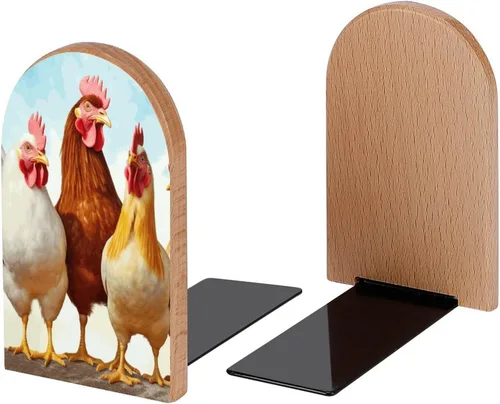 Miniatura 2 de Sujetalibros decorativos de madera para estantes, habitación de los niños, oficina en casa, tapa de libros para revistas, libros, DVD, 1 par/2
