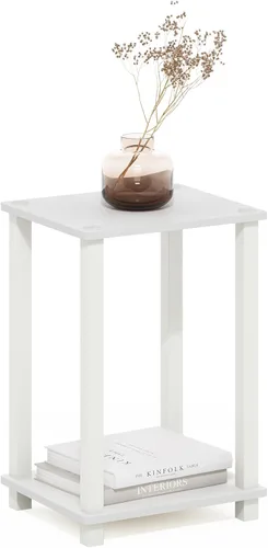 Miniatura 10 de Furinno Simplistic Mesita lateral auxiliar y de noche de 1 nivel con postes de plástico, pino ámbar/negro