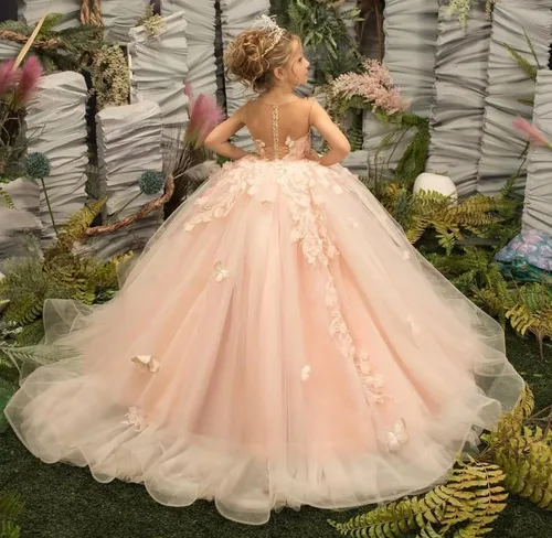 Miniatura 2 de Vestido de niña de las flores, con apliques de tul de mariposa 3D, vestidos de princesa para concursos de graduación, vestidos de fiesta para niñas