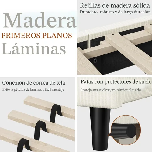 Miniatura 8 de Yaheetech Estructuras de Cama Queen con Cabecero Ajustable, Cabecero Tapizado de Tela de Chenilla/Cama de Plataforma, Estructura de Cama