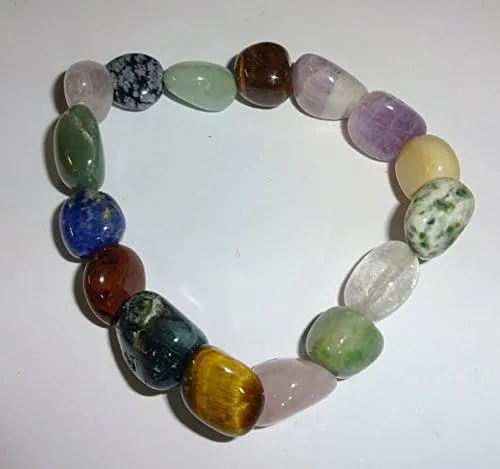 Miniatura 7 de 1 pulsera elástica con cuentas de pepita de cristal caído de calidad #2 estilo chakras mixto de 0.157-0.315 in
