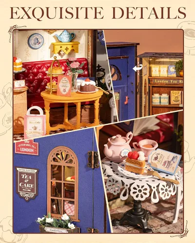 Miniatura 3 de Rolife - Kit de bricolaje de casa de muñecas en miniatura 1:18 Salón de té eduardiano con fachada abatible, kit de modelo de diorama