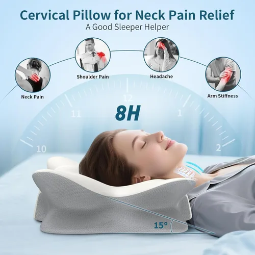 Miniatura 2 de Almohada cervical cervical para aliviar el dolor, almohada ergonómica para dormir de lado, almohadas de espuma viscoelástica para dormir, almohada