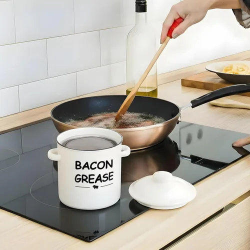 Miniatura 3 de SOLIGT Recipiente de grasa de tocino de cerámica con colador - 600ml / 20oz Recipiente de grasa de tocino de estilo rústico con asa de agarre fácil