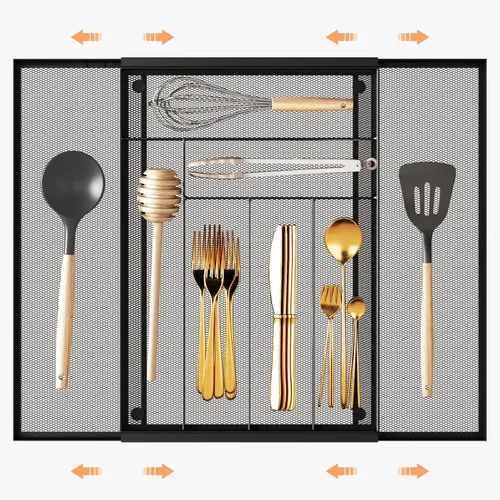 Miniatura 14 de Sedegn Organizador de utensilios de cocina expandible – Bandeja de cubiertos ajustable de 9.6 a 16.1 pulgadas con 5 – 7 compartimentos – Se adapta a