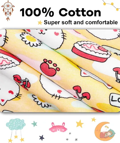 Miniatura 5 de Pijamas para niñas de 4 piezas, 100% algodón, talla 18 meses-12 años