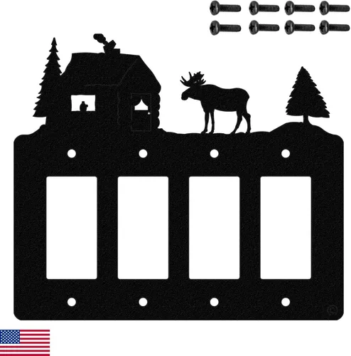 Miniatura 12 de Moose & Cabin - Placa de pared para interruptor de luz de palanca doble (palanca doble, negro) - Fabricado en Estados Unidos