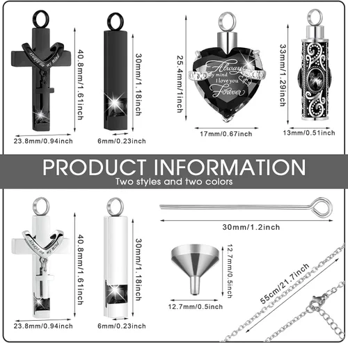 Miniatura 2 de Fumete 6 piezas de collar de cenizas, joyería de urna para cenizas humanas, colgante conmemorativo - para hombres y mujeres