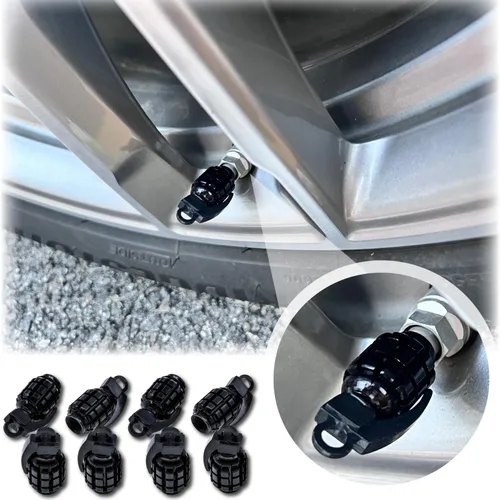 Miniatura 6 de 8 tapas de vástago de válvula de neumático, tapas de válvula de neumático de acero inoxidable para automóviles, camiones, SUV, motocicletas, Negro