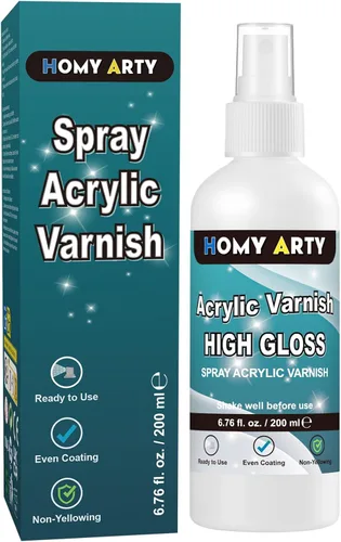 HOMY ARTY Aerosol de barniz acrílico, barniz de alto brillo para pintura acrílica, pintura en aerosol transparente con acabado de alto brillo para