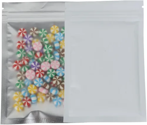 Miniatura 15 de 100 bolsas de sellado con cremallera resellables de papel metálico de color transparente esmerilado para ventana (negro, soporte 2 onzas)