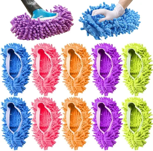10 pantuflas de microfibra reutilizables para mujer, lavables, 5 pares de zapatos para limpieza de pisos, calcetines de fregona para limpiar el