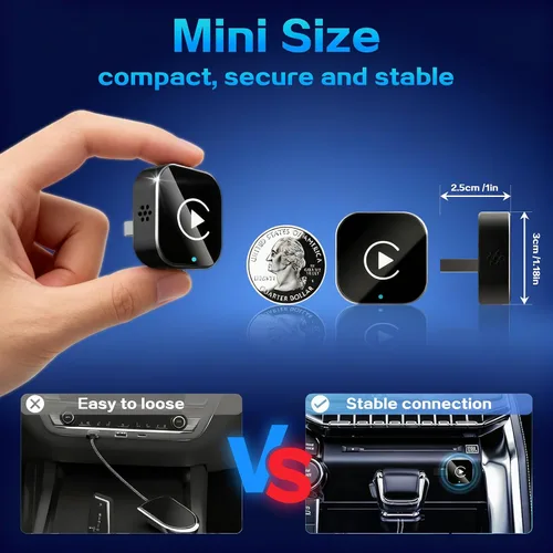 Miniatura 7 de Mini Adaptador Inalámbrico CarPlay para iPhone, 2 en 1 para Apple CarPlay y Adaptador Android Auto, Convierte de Cableado a Inalámbrico, Plug & Negro
