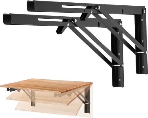 Miniatura 16 de Ravinte - Paquete de 2 soportes plegables de 20 pulgadas para estantes - Negro mate, soportes plegables resistentes para mesas y bancos - Diseño que
