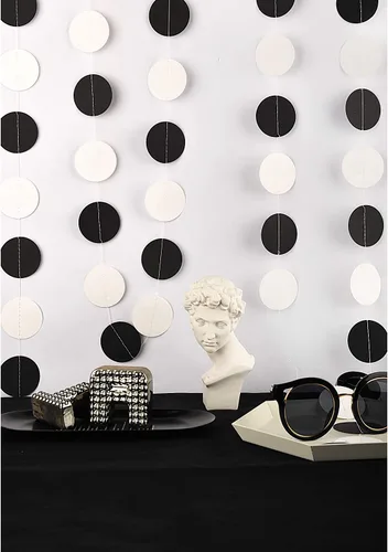 Miniatura 4 de Guirnalda de papel blanco y negro con círculos, guirnalda de puntos, decoración para colgar, telón de fondo, 2 pulgadas de diámetro, paquete de 3