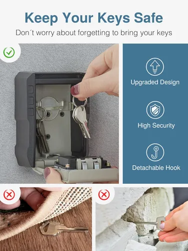 Miniatura 2 de Caja de seguridad Puroma para llaves con gancho para llaves, combinación de 4 dígitos reseteable, almacenamiento seguro de llaves impermeable, gran