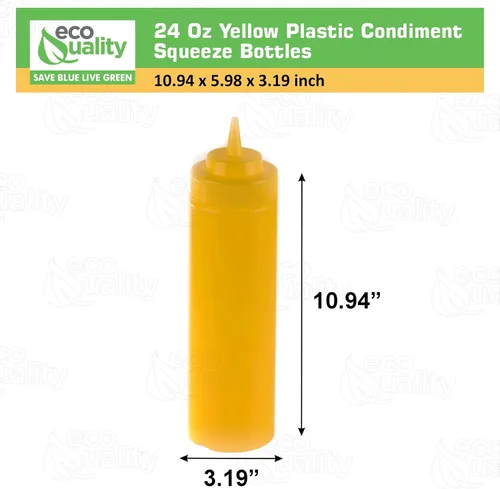 Miniatura 3 de Paquete de 2 botellas de plástico amarillo de 24 onzas para condimentos, salsas, aderezos, artes y manualidades, salsa de tomate, mostaza, aceite